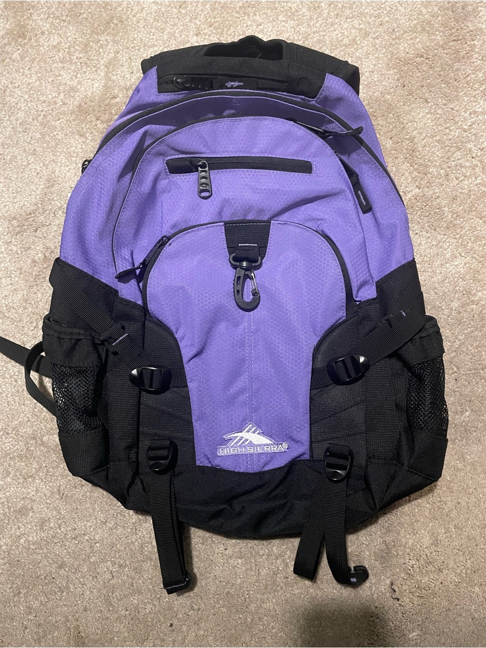 High Sierra Purple and Black Backpack - Durable Unisex Packpack w many pockets